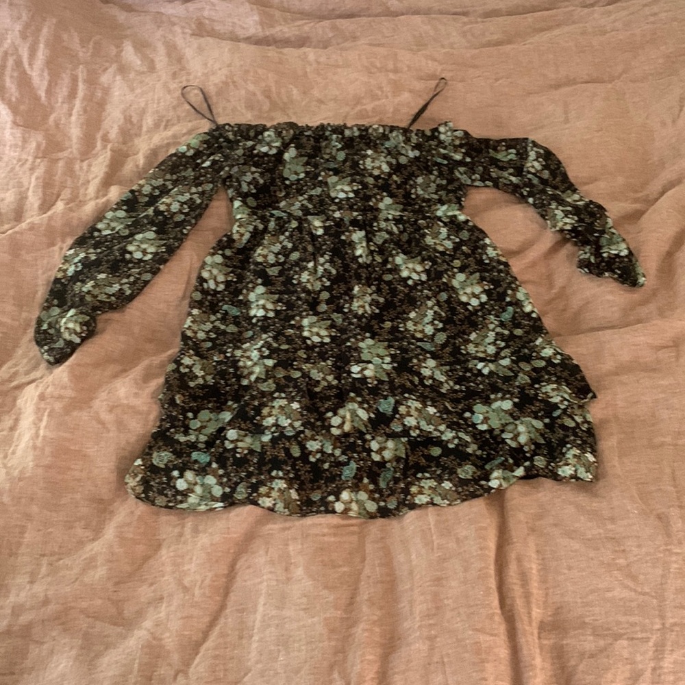 WAYF off the shoulder printed mini dress